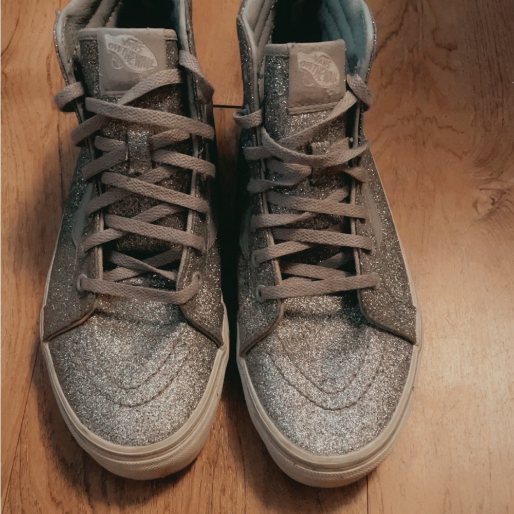 Silver Glitter High-Top Sneakers